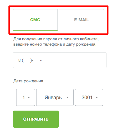 Выбор способа восстановления пароля